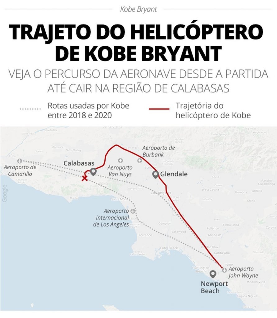 Helicóptero do jogador de basquete Kobe saiu do trajeto e despencou 150 metros em 15 segundos 2 20 01 helicoptero acidente kobe v4 mapa 892x1024 1