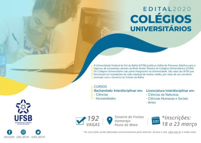 UFSB divulga edital para ingresso em colégios universitários; confira vagas para região 1 WhatsApp Image 2020 02 28 at 10.17.24